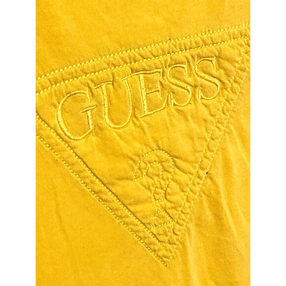 Guess Yellow Mens Shirt L Embossed Triangle Question Mark Logo Preppy Y2K Cotton - Picture 2 of 4
